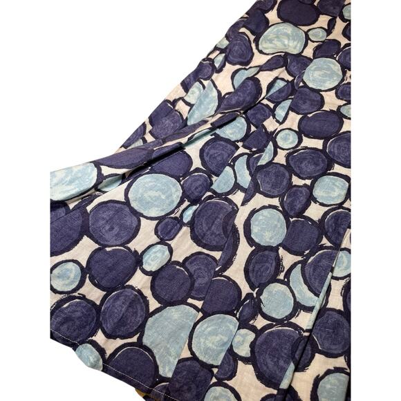 Boden Women 10 Linen Pleated Skirt Blue & White Circle Pattern‎ Swing Poka Dot - Picture 4 of 9